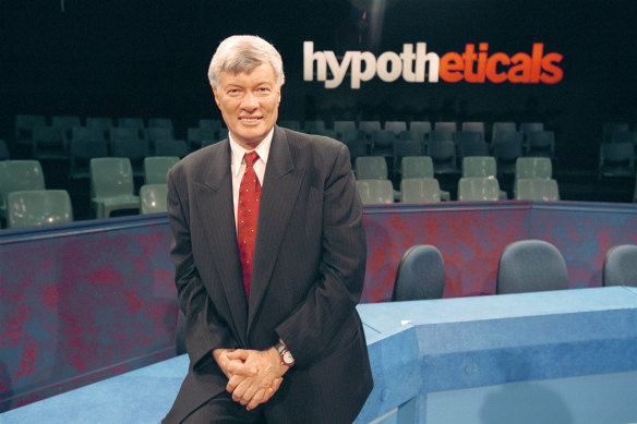 Geoffrey Robertson on the set of <i>Hypotheticals</i> in 2000.