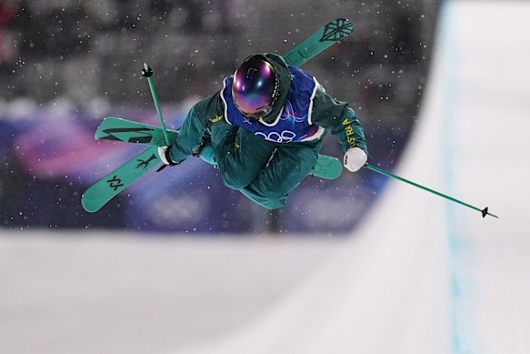Australian teenager Indra Brown flies through the air during her Olympic debut on Thursday night.
