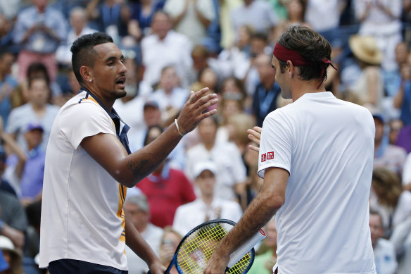 Nick Kyrgios and Roger Federer in September last year.