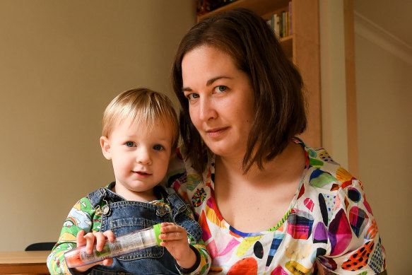 Katherine Sanchez with her son Caspian, who is allergic to eggs.