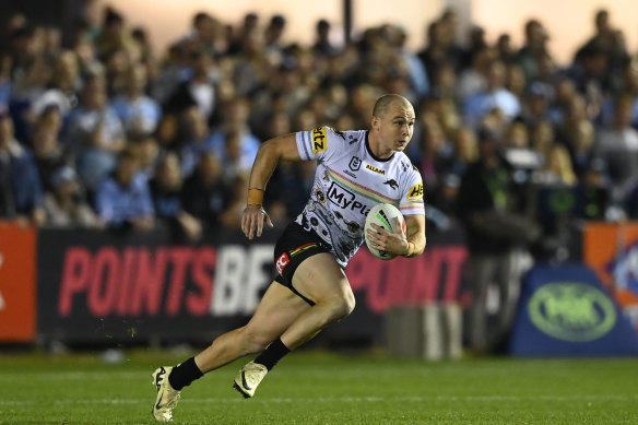 Dylan Edwards taking on the Sharks on Saturday.