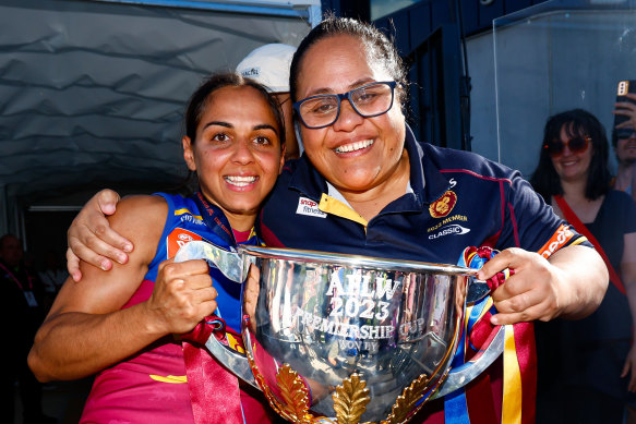 After having a huge influence on the AFLW grand final, Courtney Hodder celebrates Brisbane’s win with her mum.