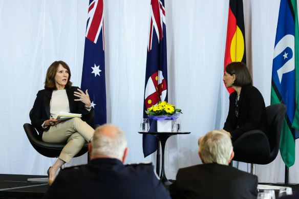 Chris Bath interviewing Premier Gladys Berejiklian at the Corporate Club Australia event.
