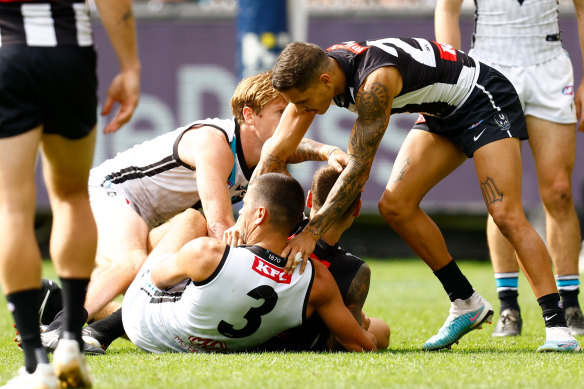 Ryan Burton (No.3) has been offered a two-game ban for his tackle on Jamie Elliott.