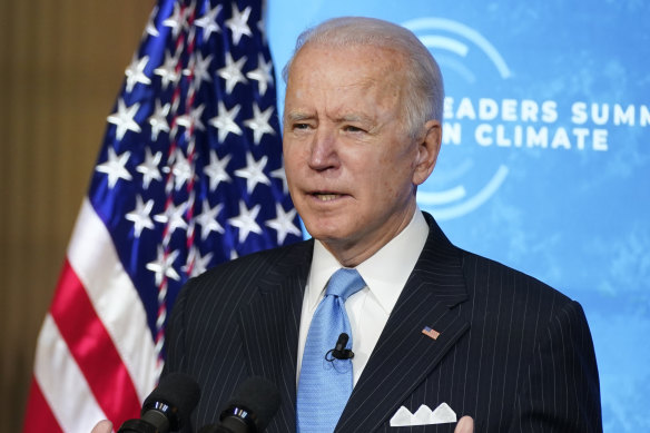 US President Joe Biden speaks to the virtual Leaders Summit on Climate.