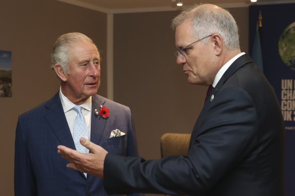 Prince Charles meets Australian Prime Minister Scott Morrison in Glasgow last year. 