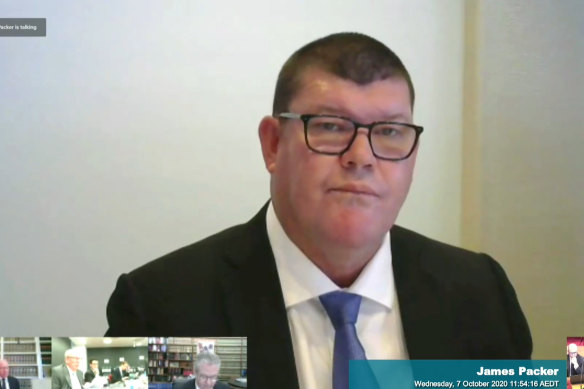 James Packer appearing at the NSW Independent Liquor and Gaming Commission inquiry in October.