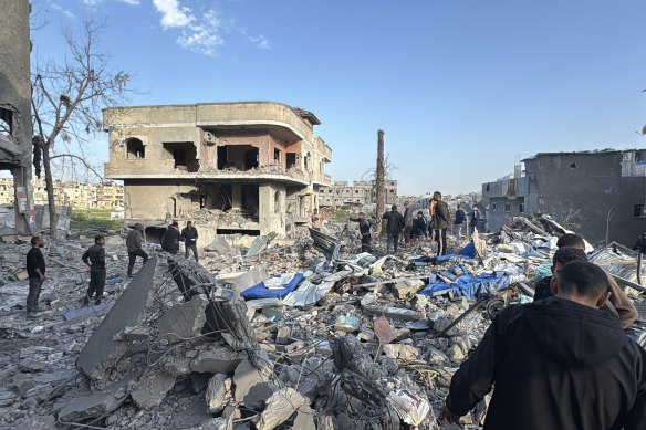 Search and rescue operations are under way amid the rubble of collapsed structures after the airstrikes.