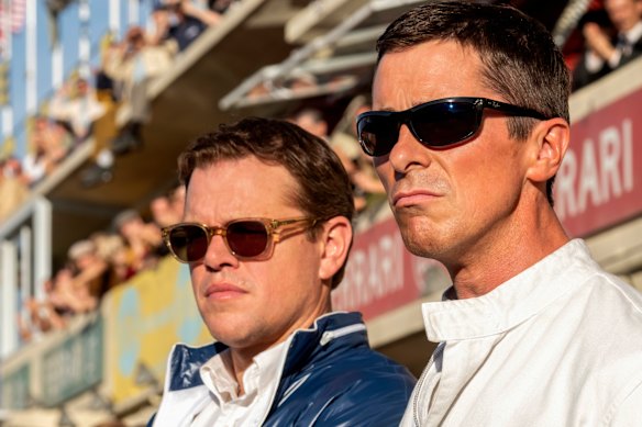 Christian Bale, right, and Matt Damon in Ford v Ferrari.
