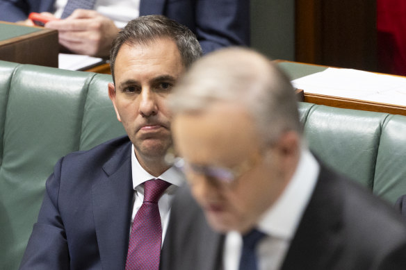 The tension between economics and political risk on the stage 3 tax cuts: Treasurer Jim Chalmers and Prime Minister Anthony Albanese on Wednesday.