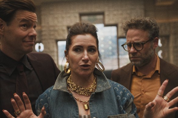 Ike Barinholtz, Kathryn Hahn and Seth Rogen in The Studio.