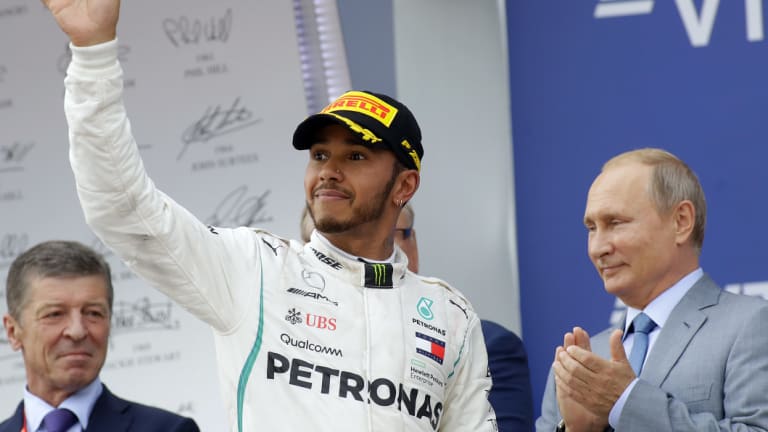 Mercedes driver Lewis Hamilton after winning the Russian Formula One Grand Prix at the Sochi Autodrom circuit on Sunday.