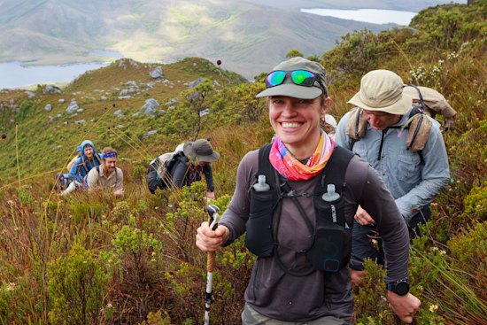Becca Lunnon climbs Mount Rugby, her final target on the Hobart Walking Club’s ‘Peak-baggers List’.