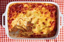 Pasta bake with roasted pumpkin and ricotta.