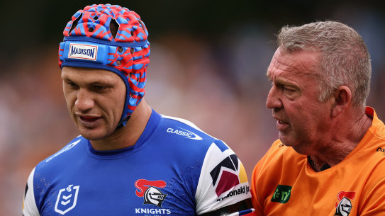 Kalyn Ponga leaves the field against the Tigers.