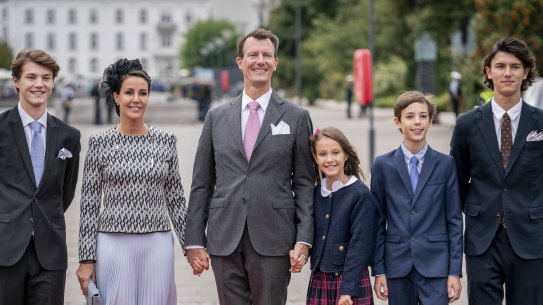 Princess Marie and Prince Joachim with their soon-to-be demoted children Prince Felix,, Princess Athena, Prince Henrik and Prince Nikolai in September.