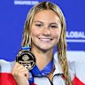 Canada’s Summer McIntosh (centre) celebrates her gold medal in the women’s 200m individual medley at the world swimming championships in Singapore. 