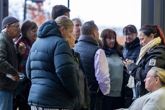 People outside the court on Tuesday morning.