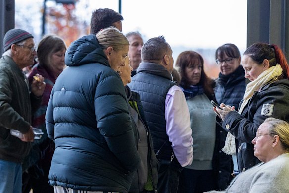 People outside the court on Tuesday morning.