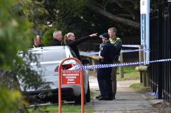 Police investigate outside Rangebank Primary School in June 2020.