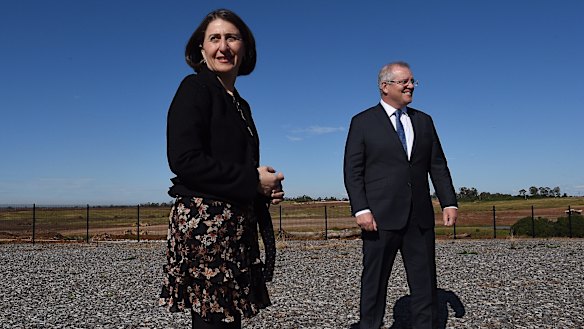NSW Premier Gladys Berejiklian and Prime Minister Scott Morrison at an announcement last week about the rail link to the new airport.
