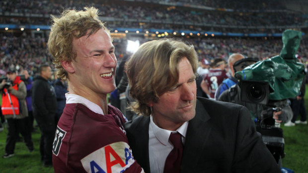 Old firm reunited: Daly Cherry-Evans and Des Hasler after Manly's 2011 grand final triumph.