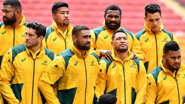 Wounded Wallabies: Australia pose before the team captain's run at Suncorp Stadium.