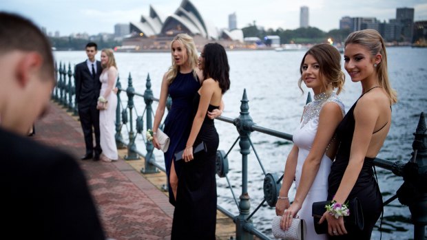 Killara High School's class of 2015 gather ahead of their formal at Luna Park.