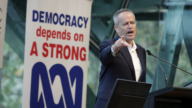 Bill Shorten speaks at an ABC Friends event at Federation Square in Melbourne. 