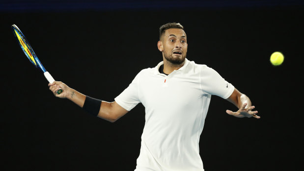 Nick Kyrgios of plays a shot during during the Rally for Relief Bushfire Appeal.