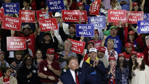 An organised fan base cheers as US President Donald Trump speaks in El Paso, Texas, on Tuesday, Australian time.