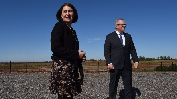 NSW Premier Gladys Berejiklian and Prime Minister Scott Morrison at an announcement last week about the rail link to the new airport.
