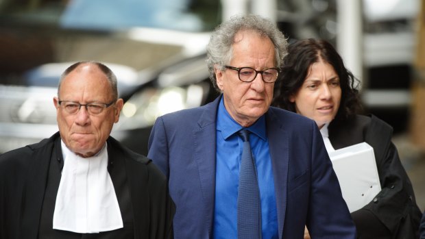 Geoffrey Rush arrives at the Federal Court in Sydney on Monday.