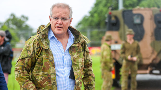 Prime Minister Scott Morrison visiting flood-affected areas in Townsville.