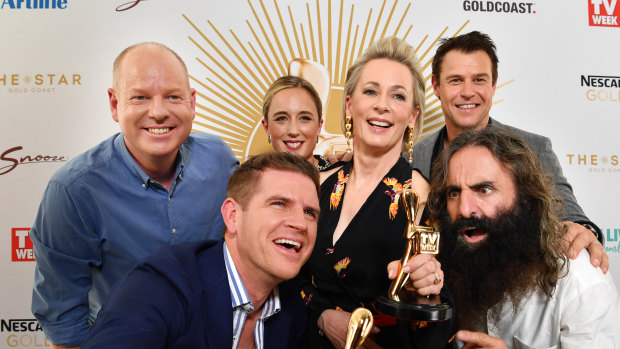 Gold Logie nominees (left to right) Tom Gleeson, Sam Mac, Eve Mprey, Amanda Keller, Rodger Corser and Costa Georgiadis.