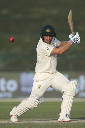Digging in: Australian opener Aaron Finch in action on day three.
