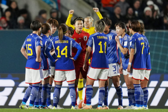 Japan players react after Sweden’s Amanda Ilestedt scored the opening goal during the first quarter-final.