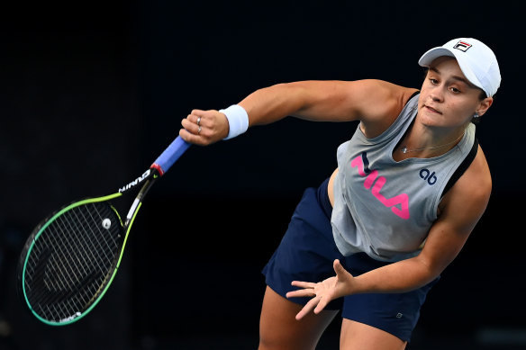 Ashleigh Barty puts in the hard work on Saturday ahead of her latest Australian Open bid.