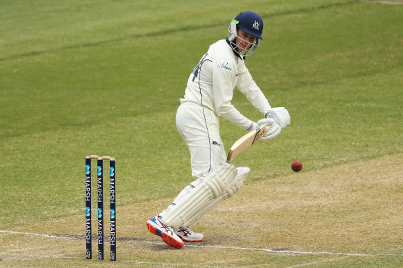 Peter Handscomb in action on day two of the Sheffield Shield match between Victoria and New South Wales. 