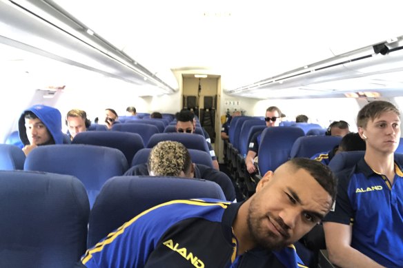 All aboard ... the Eels take to the skies.