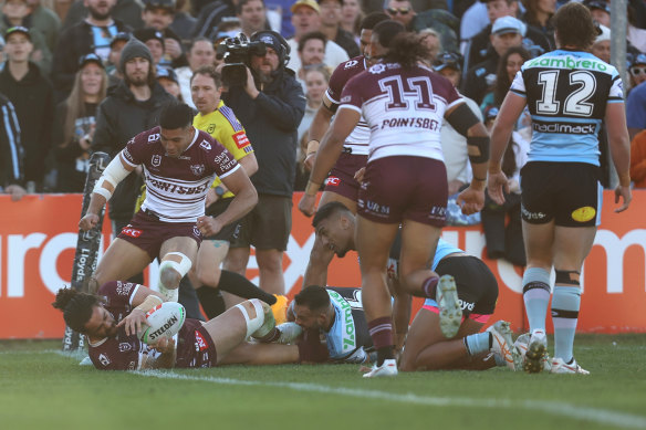 The Manly prop scored the first try on Sunday.