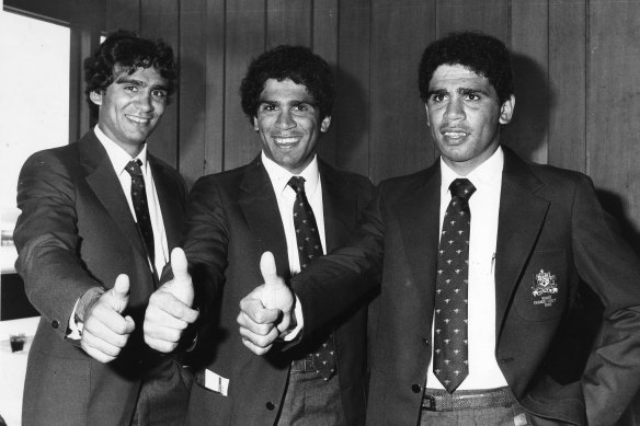 Brothers Gary, Glen and Mark Ella on a Wallabies tour.