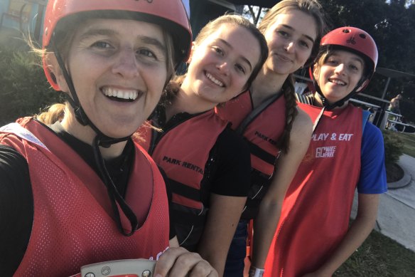 Amanda Bartle and her children, Tiana, Natalya and Jaykob, doing home-school sport. They chose wakeboarding that term.