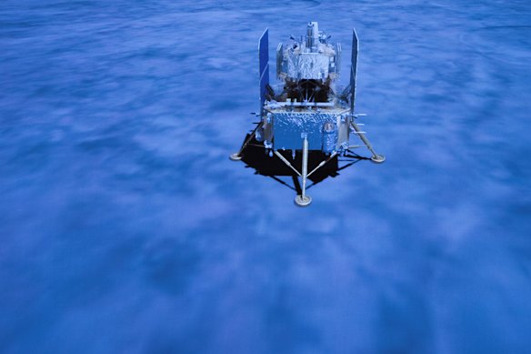 The Xinhua News Agency released this photo showing the Chang'e 5 spacecraft on the moon.