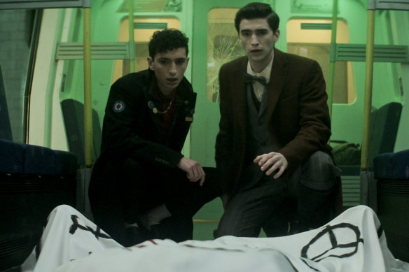 Teenage spirits Edwin (George Rexstrew) and Charles (Jayden Revri) in Dead Boy Detectives, which is adapted from the graphic novel by Neil Gaiman.