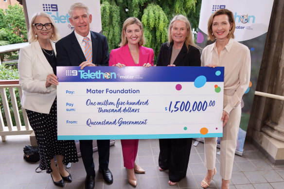 Queensland Health Minister Shannon Fentiman (centre) helped launch the Nine Telethon with a $1.5 million state government contribution to the Mater Foundation.