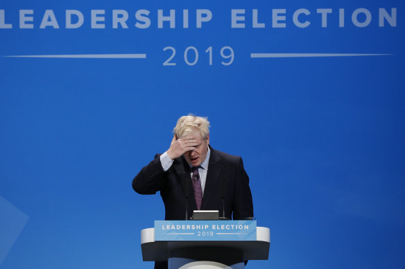 Boris Johnson, the leading candidate for the Conservative party leadership speaks on Saturday.