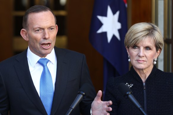 Julie Bishop tried to keep a “straight face” while defending Tony Abbott’s male-dominated cabinet.