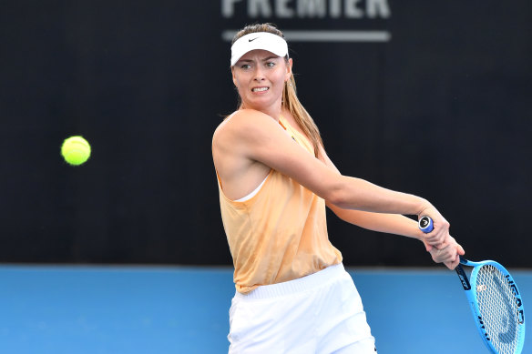 Maria Sharapova during a practice session at the Queensland Tennis Centre in Brisbane on Tuesday.