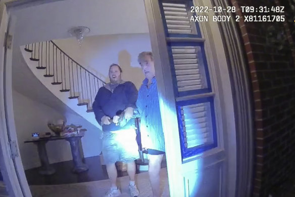 This image from video from police body-worn camera footage.